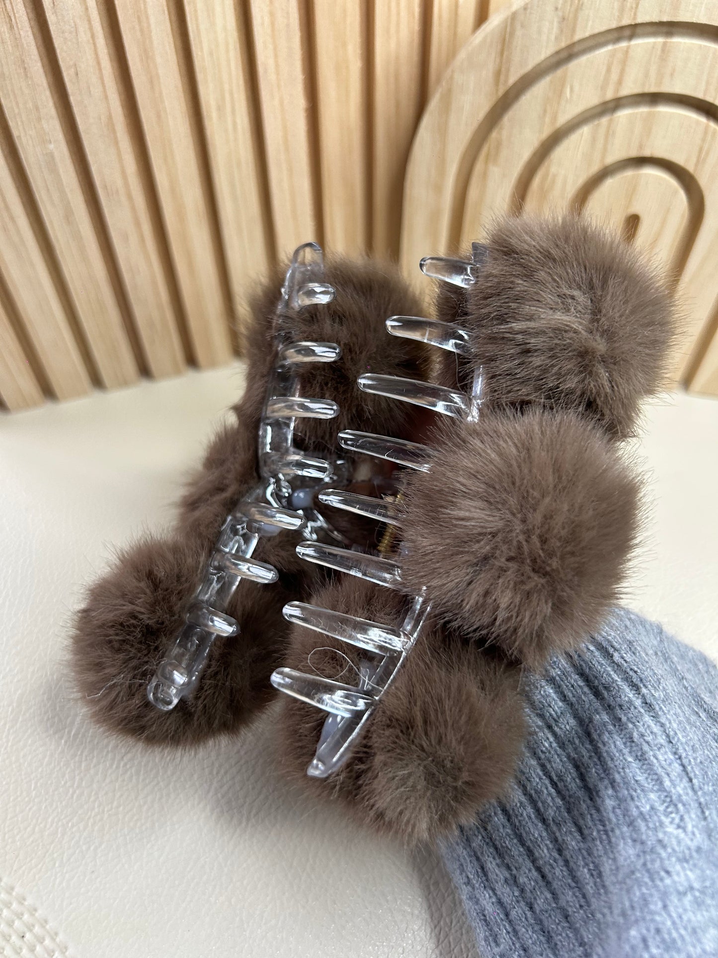 Pince à Cheveux en Fourrure Marron