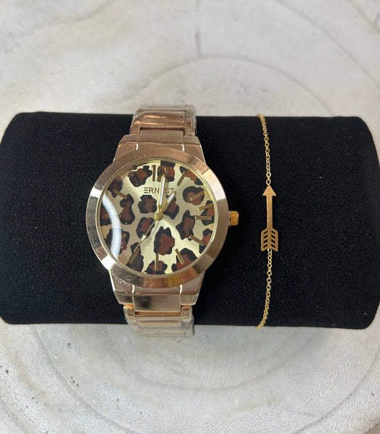 Coffret Montre Femme – Doré & Intérieur Léopard