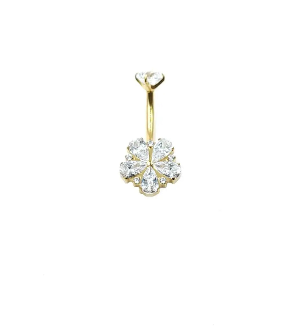 Piercing Nombril Fleur en Titane Doré
