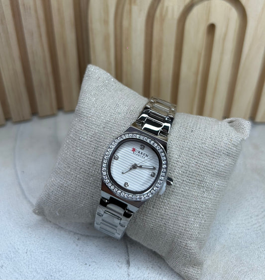Montre Femme Carrée – Argent & Blanc