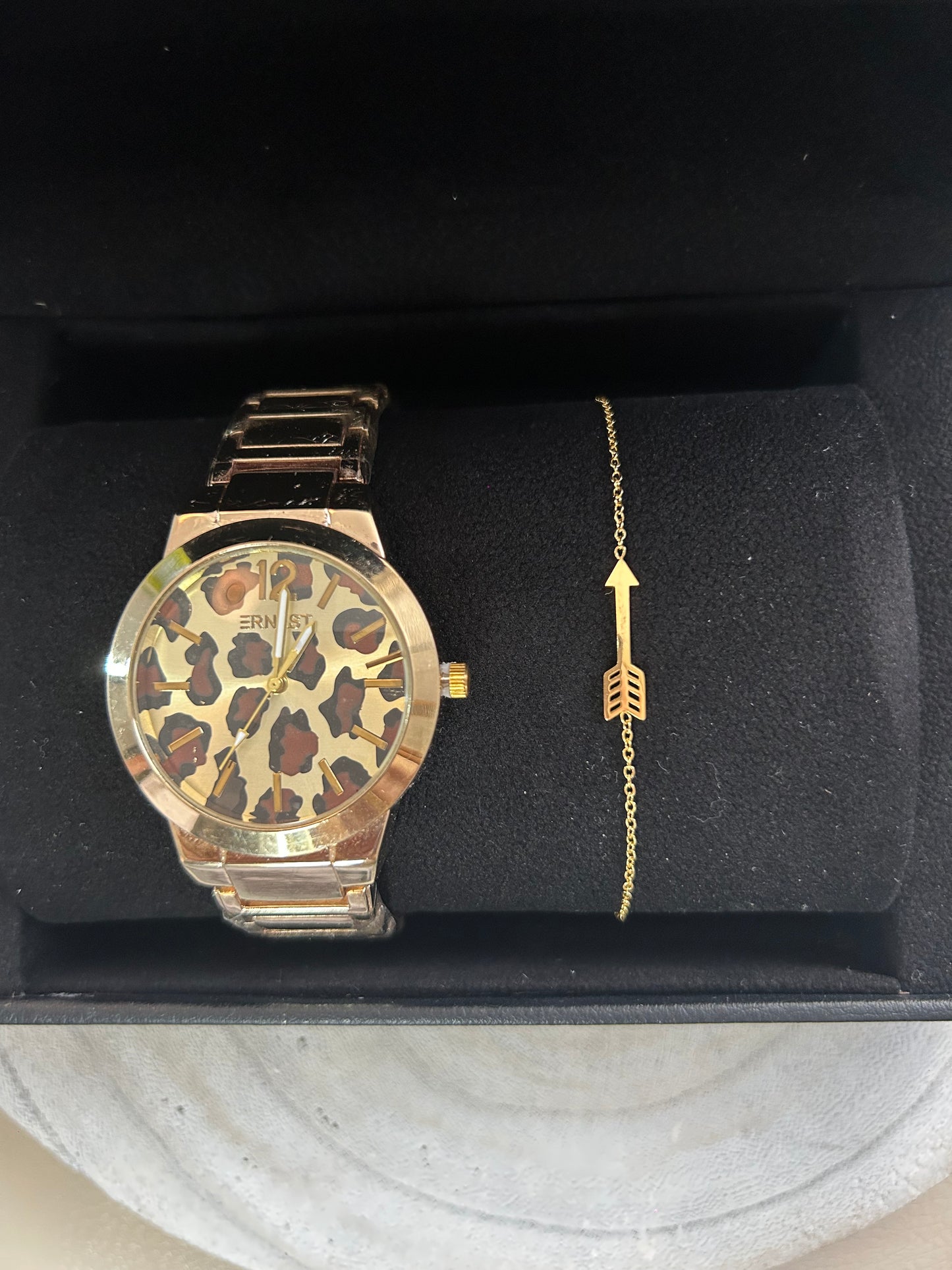 Coffret Montre Femme – Doré & Intérieur Léopard