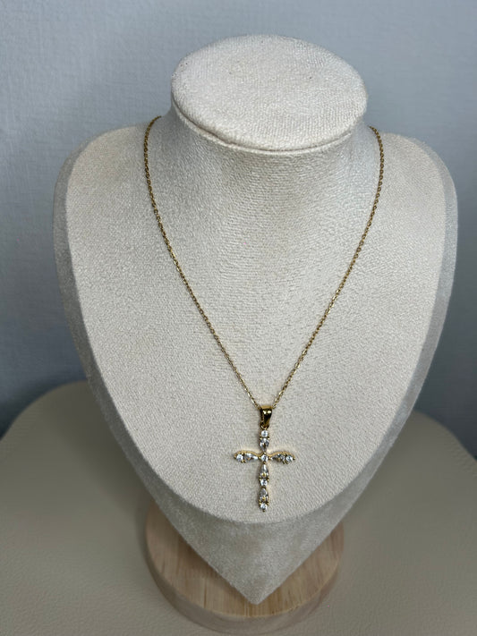 Collier croix en strass – Acier inoxydable doré