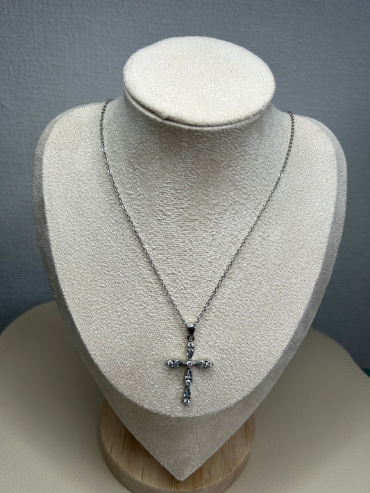 Collier croix en strass – Acier inoxydable Argenté