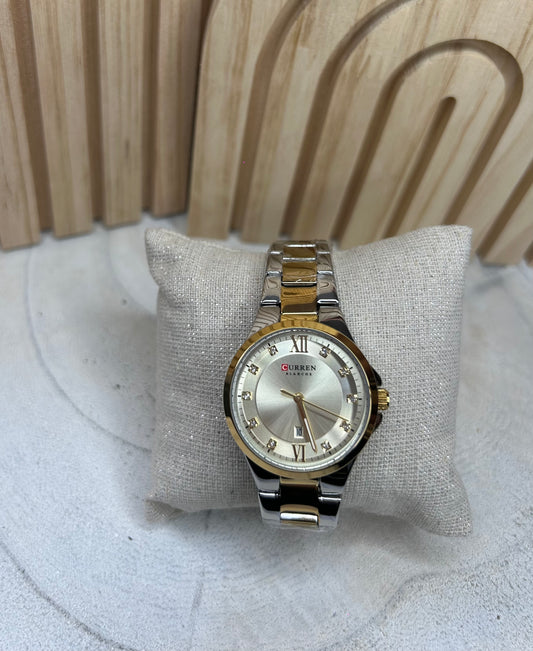 Montre Femme Bicolore – Fond Doré