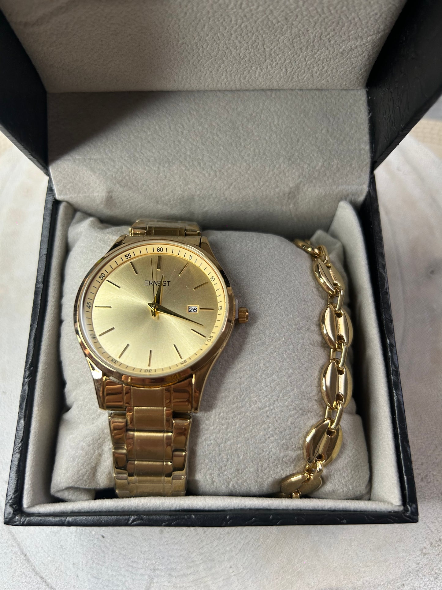 Coffret Homme – Montre Dorée & Gourmette Grain de Café