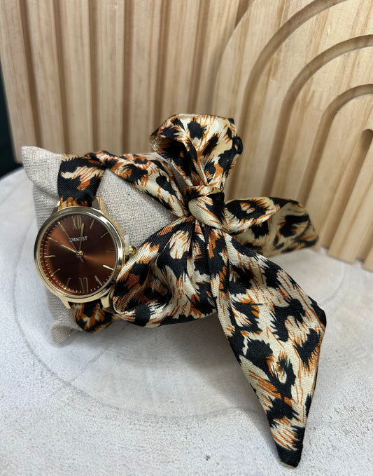 Montre Femme – Léopard & Cadran Marron