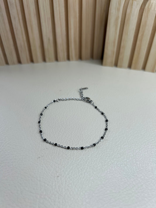 Bracelet Fin Perles Noir – Acier Inoxydable