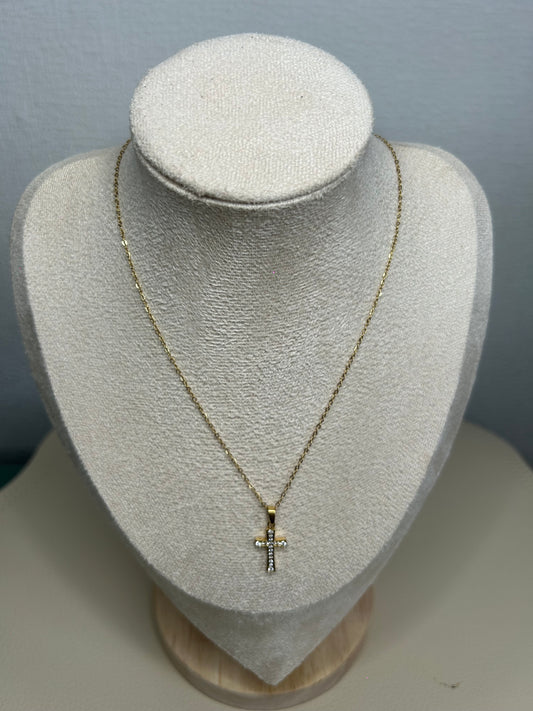 Collier Croix en Strass Doré – Acier Inoxydable