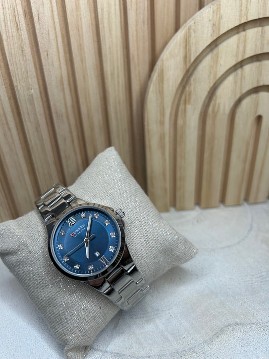 Montre Femme Argentée – Cadran Bleu