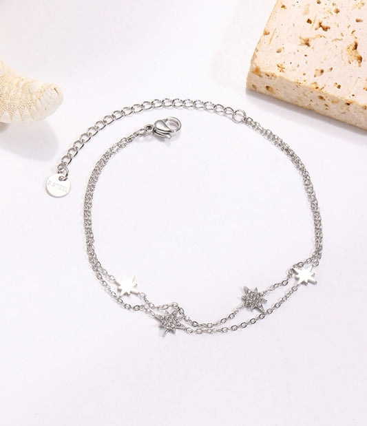 Bracelet Double Étoiles – Acier Inoxydable argenté