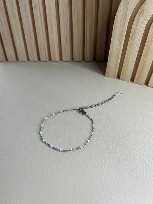 Bracelet Perles Blanches – Acier Inoxydable