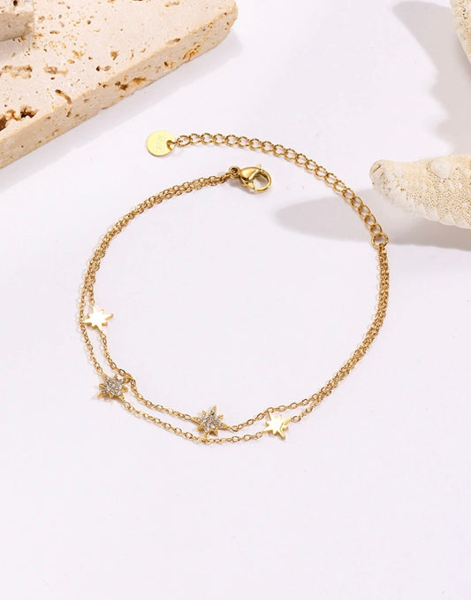 Bracelet Double Étoiles – Acier Inoxydable Doré